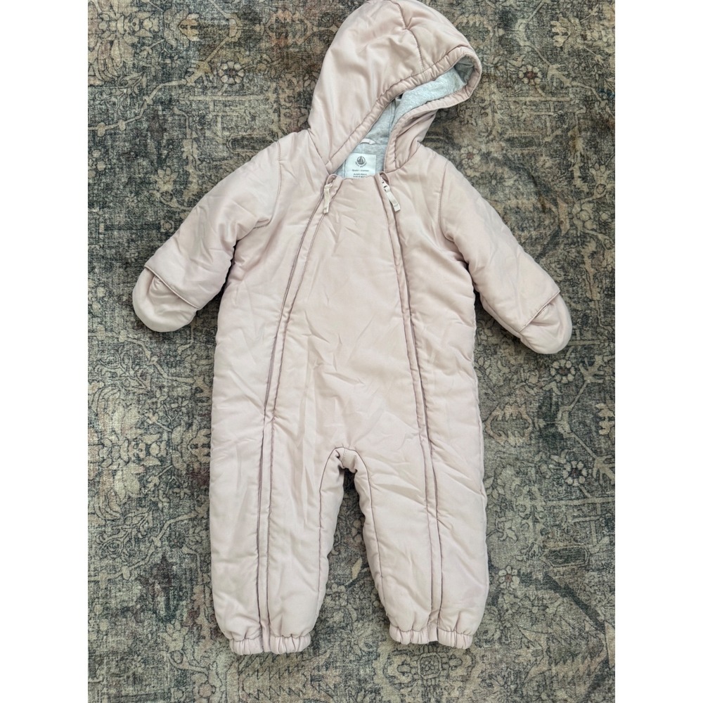 Petit Bateau Baby Girls Pink Padded Hooded Pram Suit Snowsuit 24M French Design